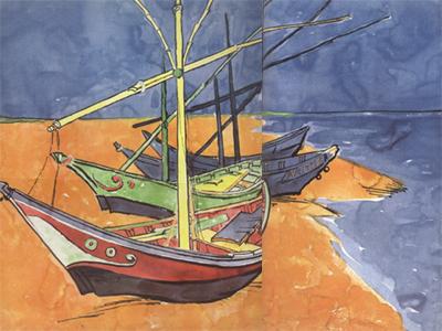 Vincent Van Gogh Boats on the Beach of Saintes-Maries (nn04) oil painting picture